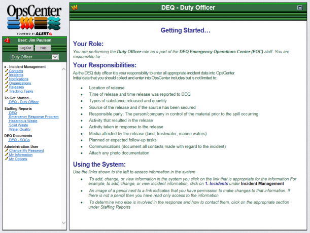Example page from OpsCenter Environmental Quality configuration