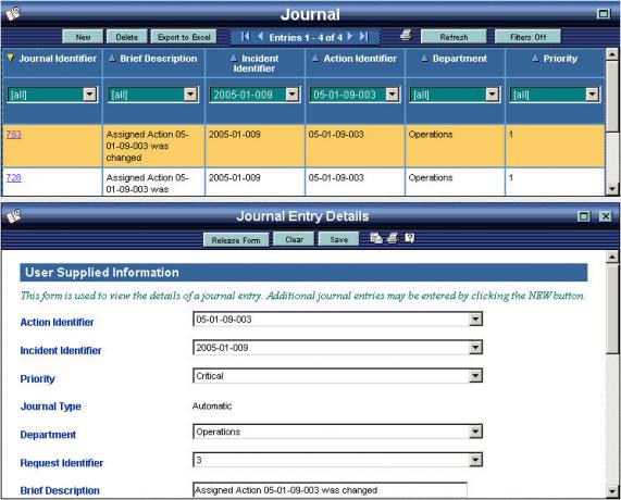 OpsCenter Journal Status Board with Form